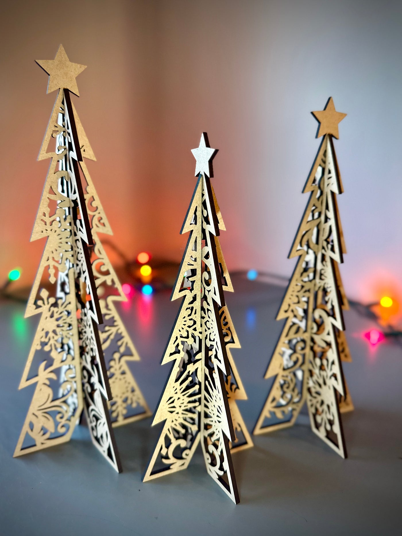 Wooden Snowflake Tabletop Christmas Trees, Set of 3